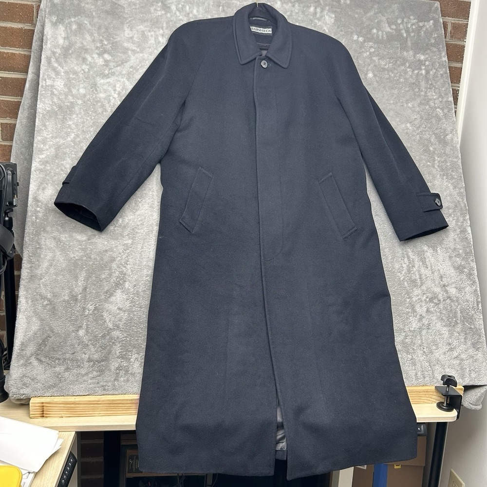 Pure Cashmere Blend Navy Blue & Full-length Overcoat Men Sz Medium 100% Terylene
